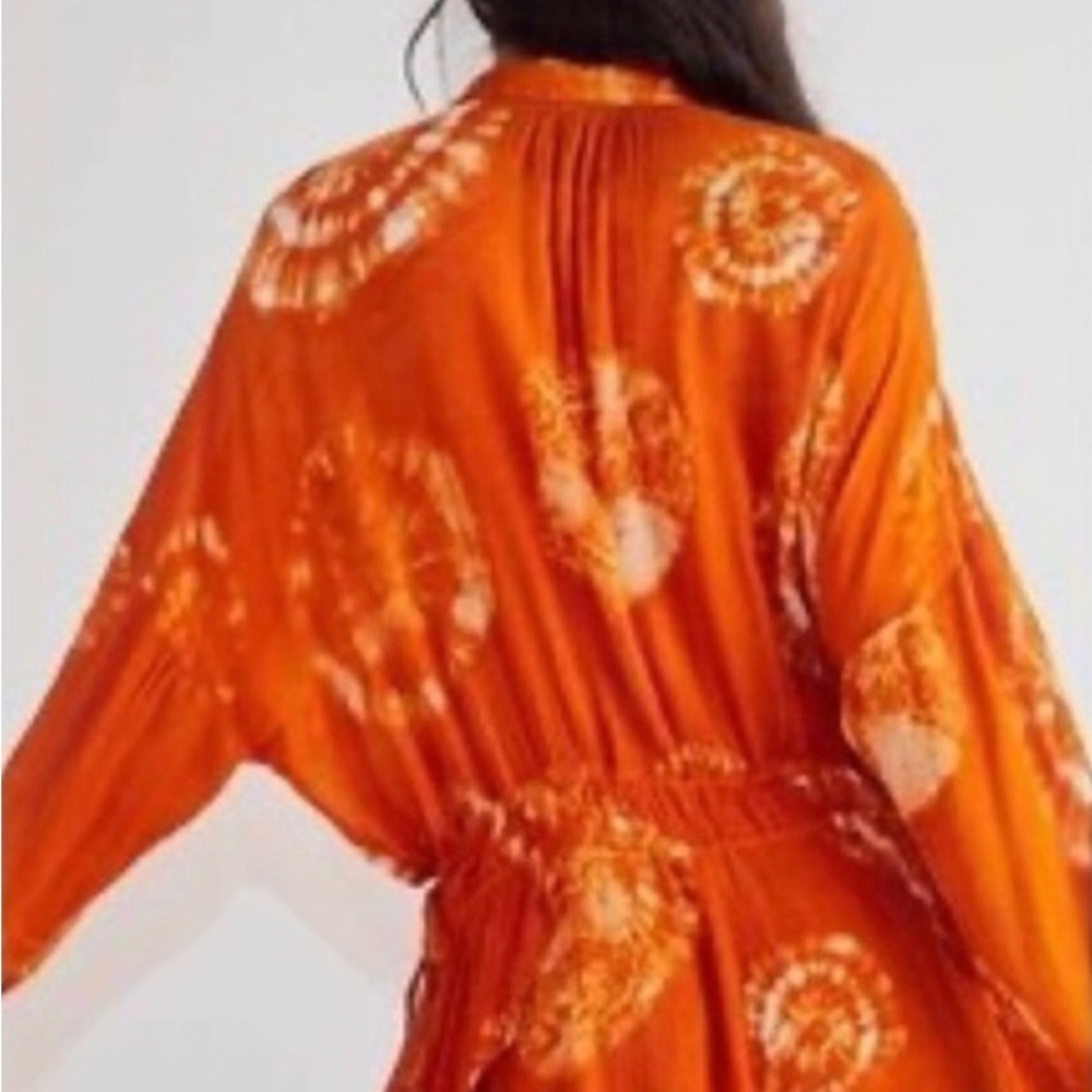 Free People Marla Orange Tie Dye Long Sleeve Romper Shortall Size M - Picture 3 of 9